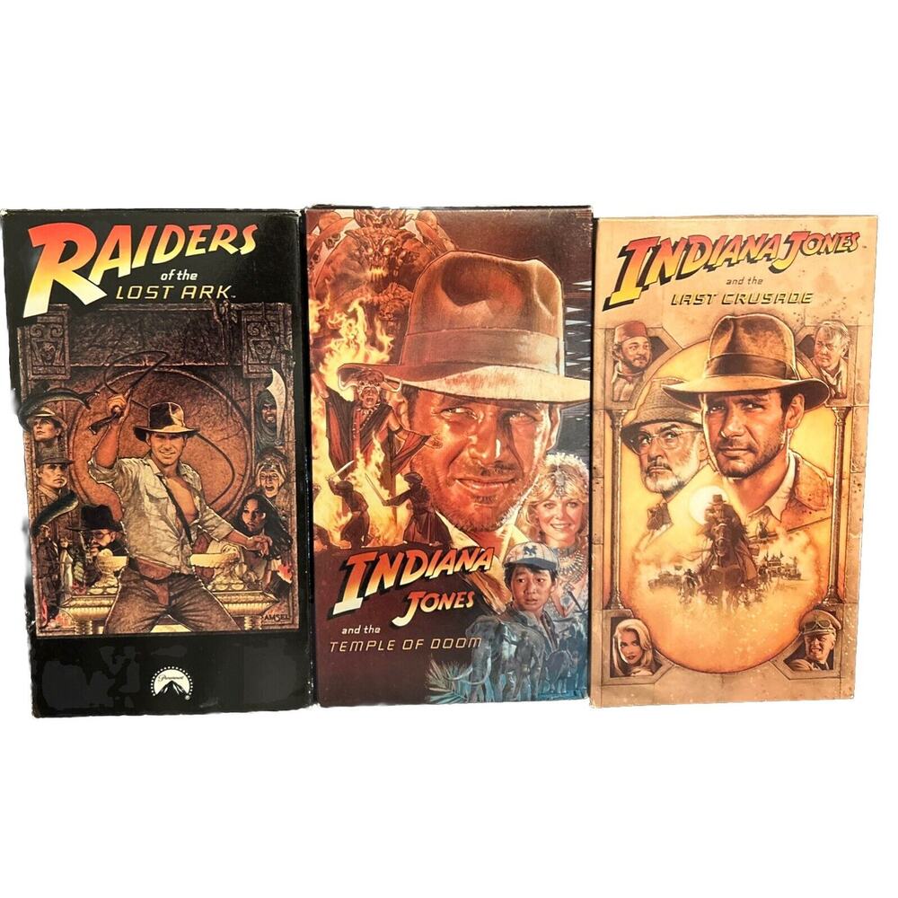 Indiana Jones VHS Lot of 3 Temple of Doom Raiders Lost Ark Last Crusader Vintage